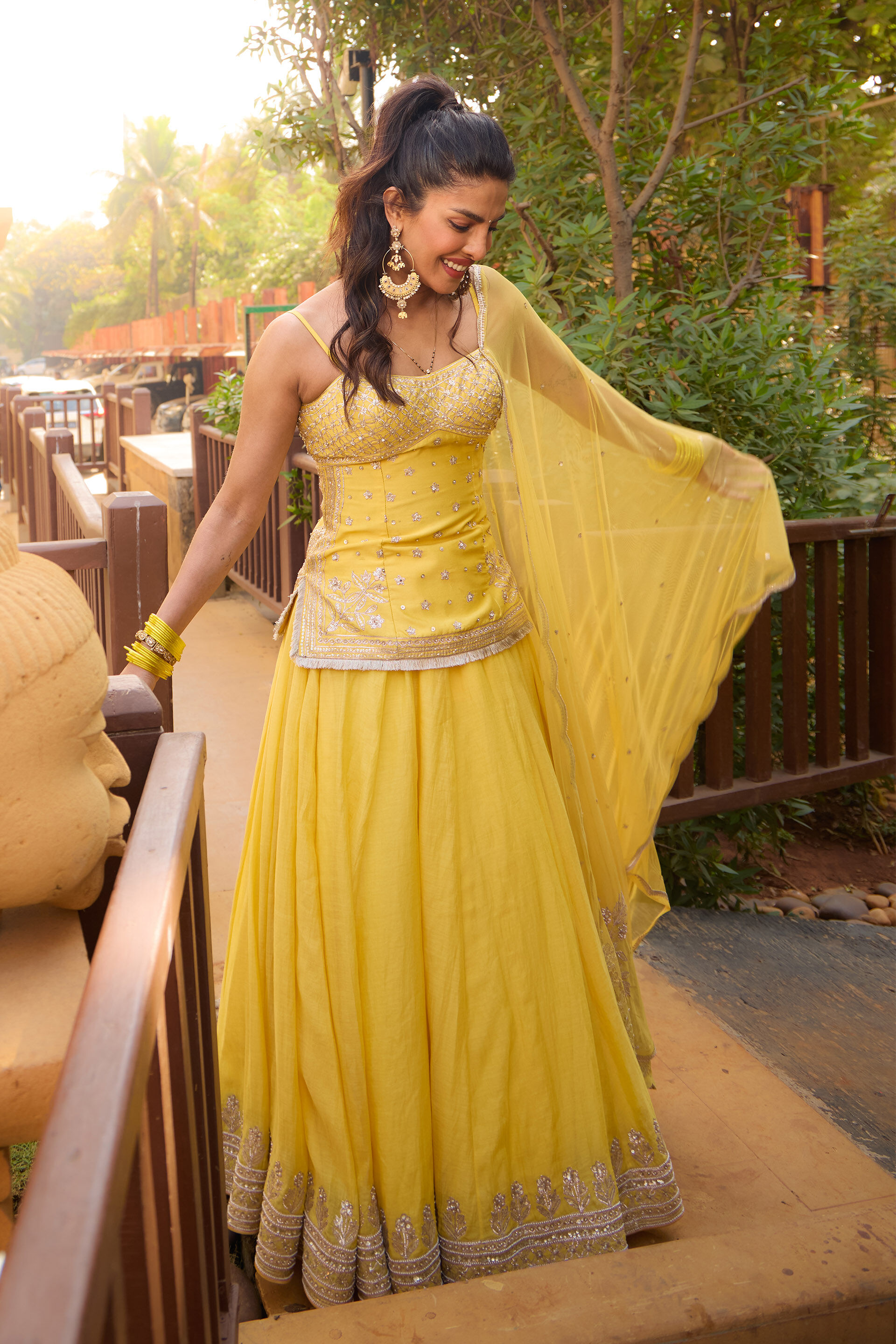 Abha Embroidered Lehenga Set - Yellow, , image 3